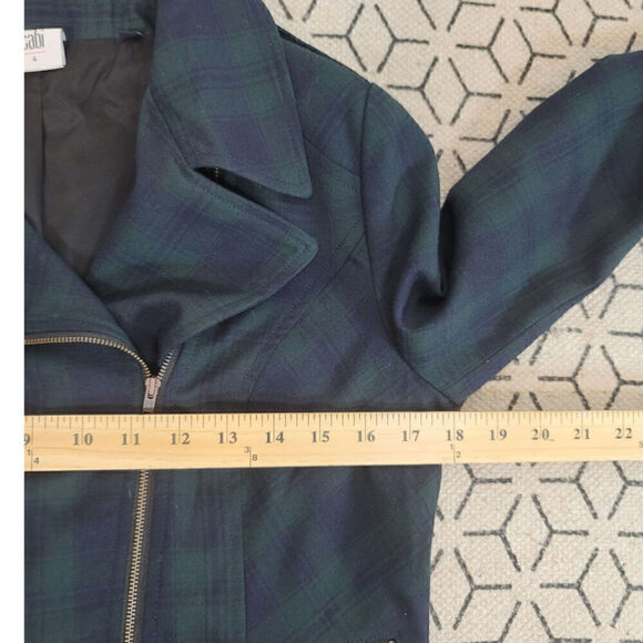 CAbi Tartan Green Plaid Asymmetrical Zip Moto Jacket, sz 4 - Picture 13 of 14